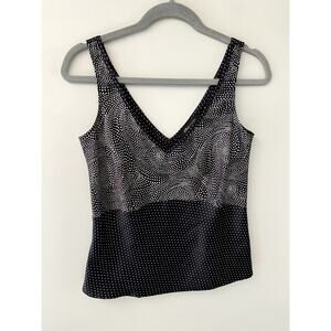 Y2K S Oliver Black/White Polka Dot Vneck Tank Blouse Womens Sz M